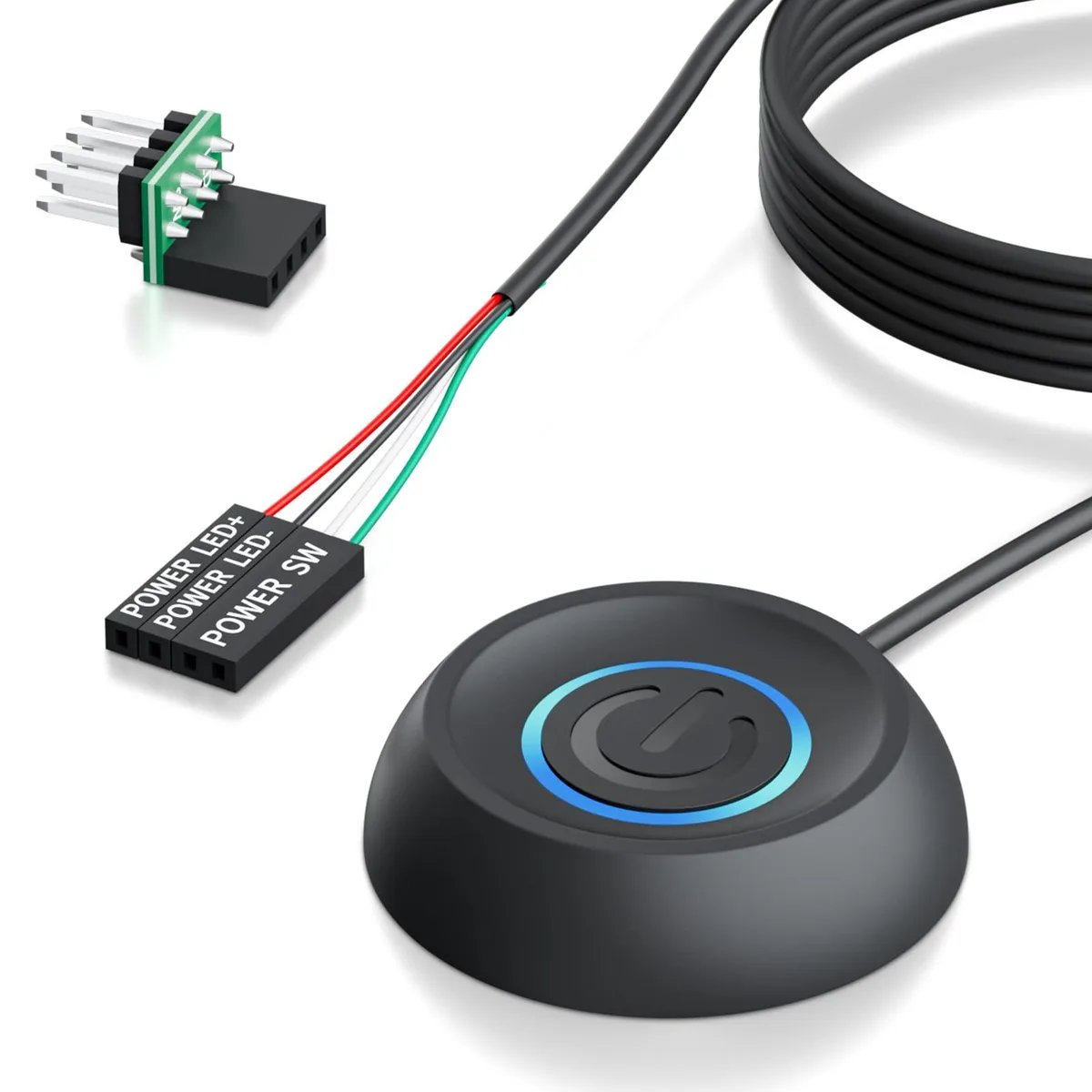 Black rectangular push-button switch with 118-inch cable and adhesive mount