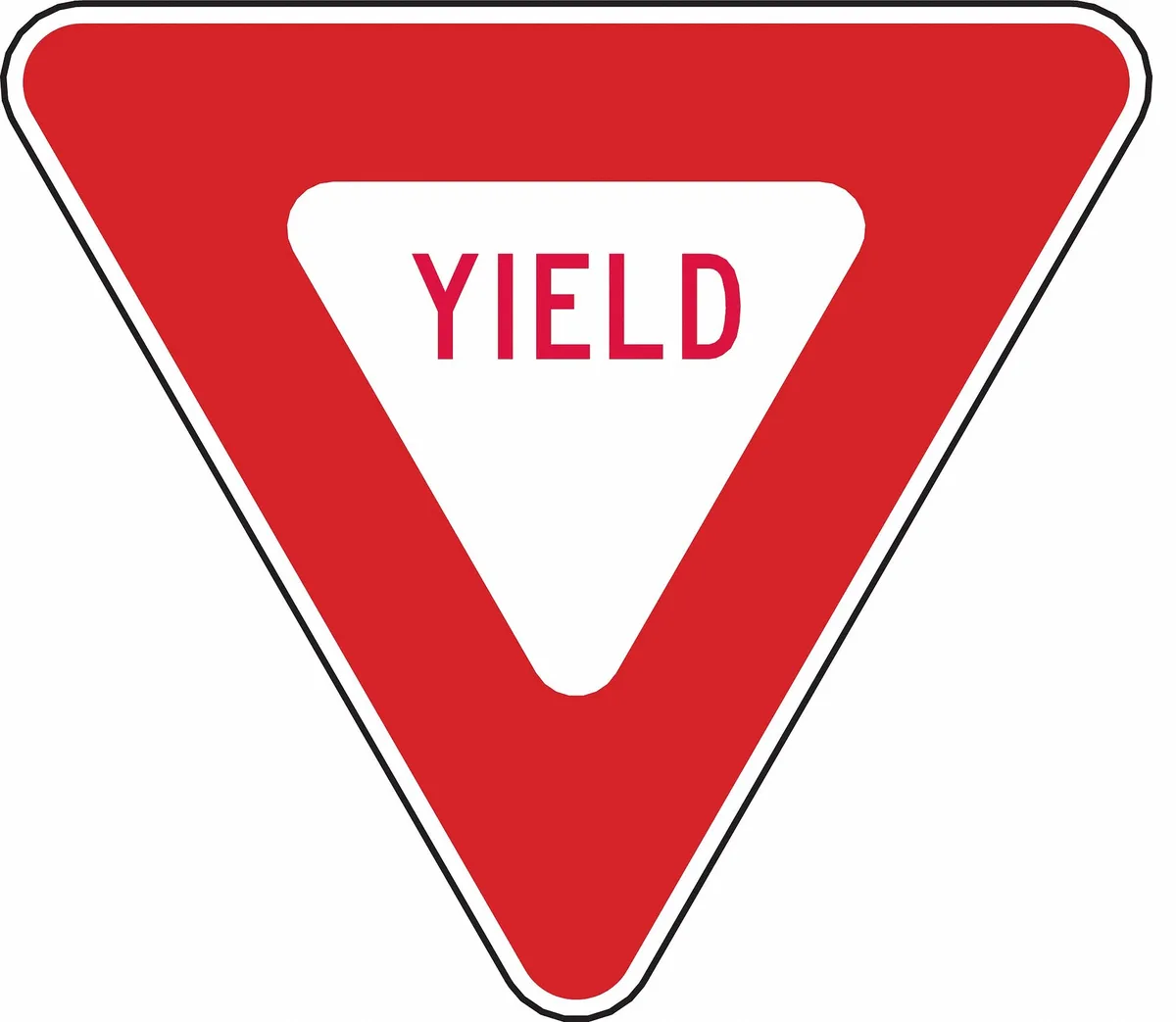 Aluminum yield traffic sign, 36 in triangle, mounting holes, English text