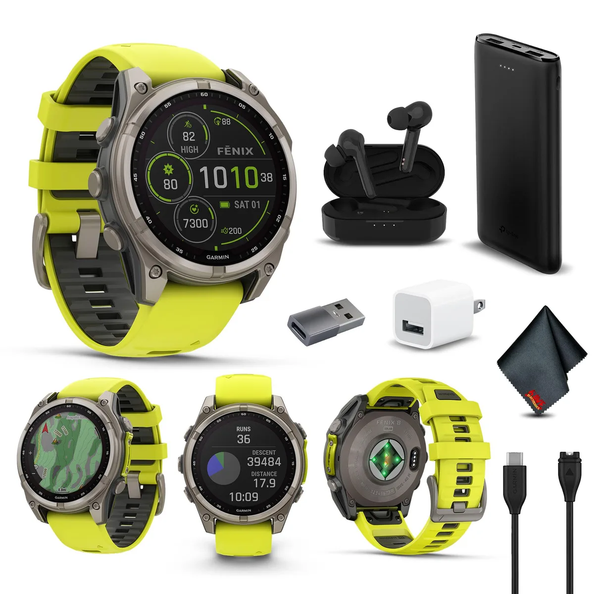 Garmin Garmin fenix 8 47 mm Solar Sapphire Titanium Amp Yellow/Graphite Silicone wearable technology — product photo