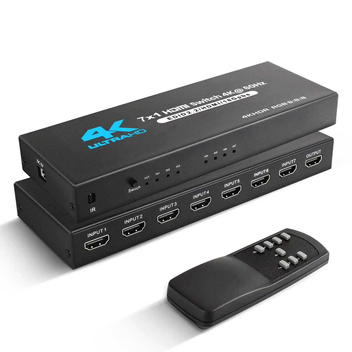 BUCIER BUCIER 7x1 HDMI Switch 4K@60Hz IR Remote — product photo