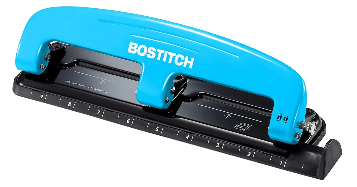  Bostitch Office EZ Squeeze 3-Hole Punch 12 Sheets Blue 2103 — product photo