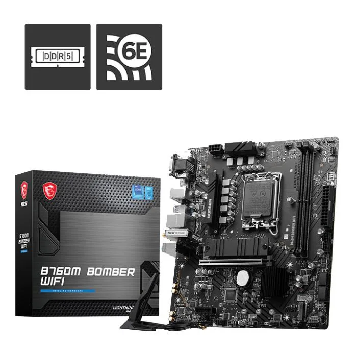 MSI MSI B760M BOMBER WIFI 12th/13th Gen Intel Core Pentium Gold Celeron LGA1700 motherboard — product photo