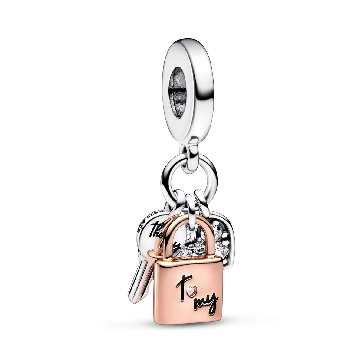 PANDORA PANDORA Two-tone Key Padlock Heart Triple Dangle Charm Bracelet — product photo
