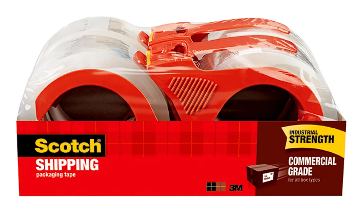 Four clear packing tape rolls on 3-inch cores