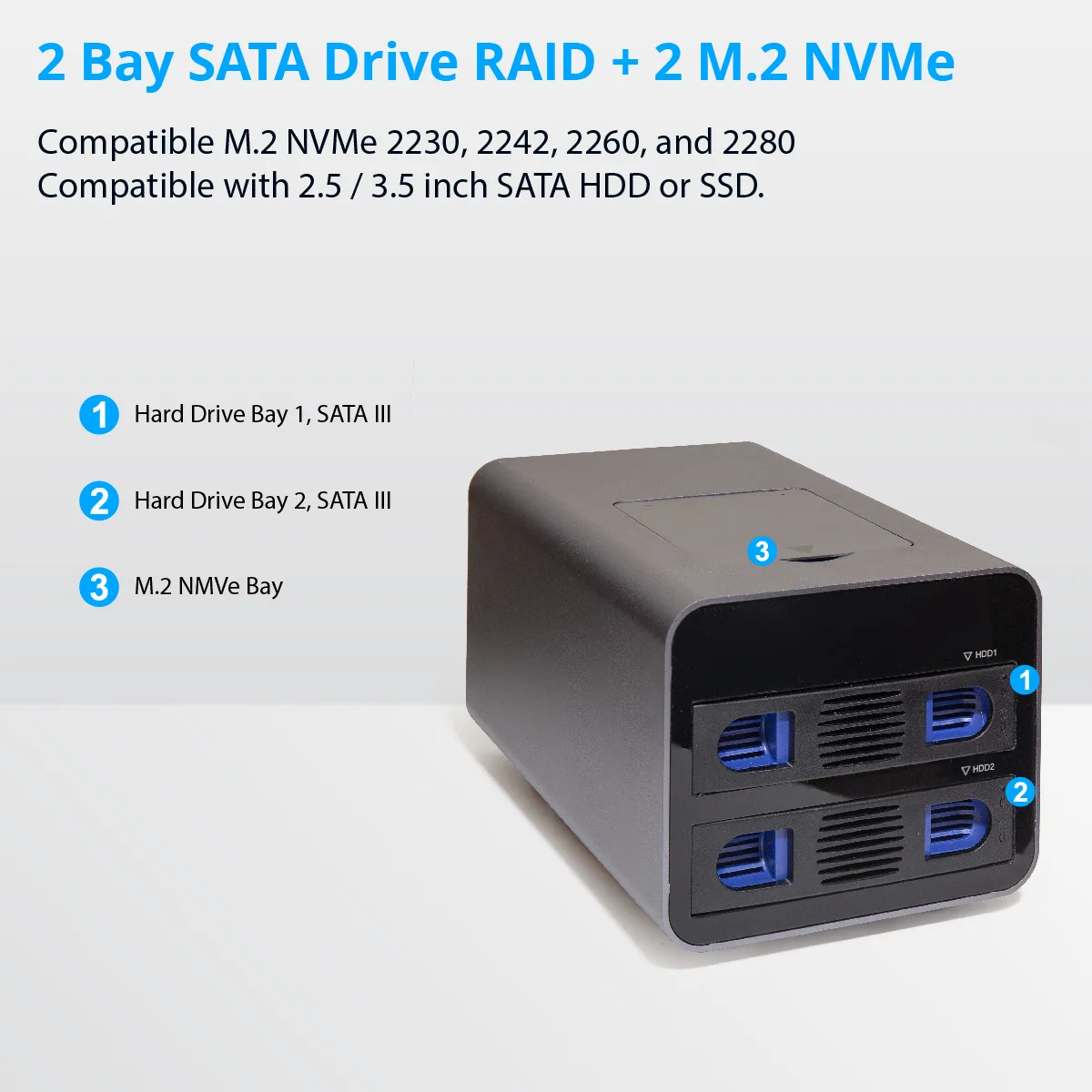 Syba Syba SY-ENC50127 USB 3.2 10Gbps Type-C 2-bay 2.5 &amp; 3.5 SATA + 2 M.2 NVMe drive enclosure — fotografija izdelka