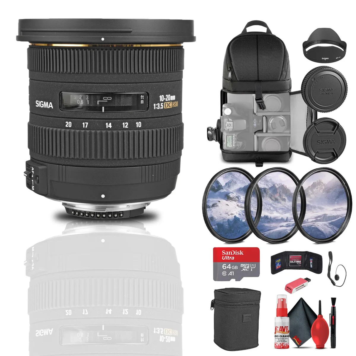 SIGMA SIGMA 10-20mm f/3.5 EX DC HSM Art Lens for Nikon F Bundle with 64 GB Card — product photo