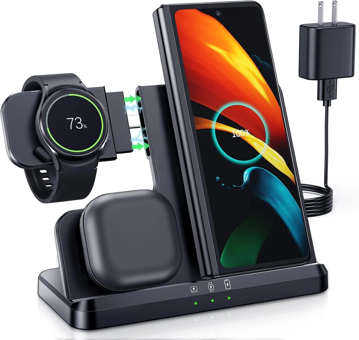 Aluratek Aluratek 3-in-1 Wireless Charger Black 15W QC 3.0 — product photo