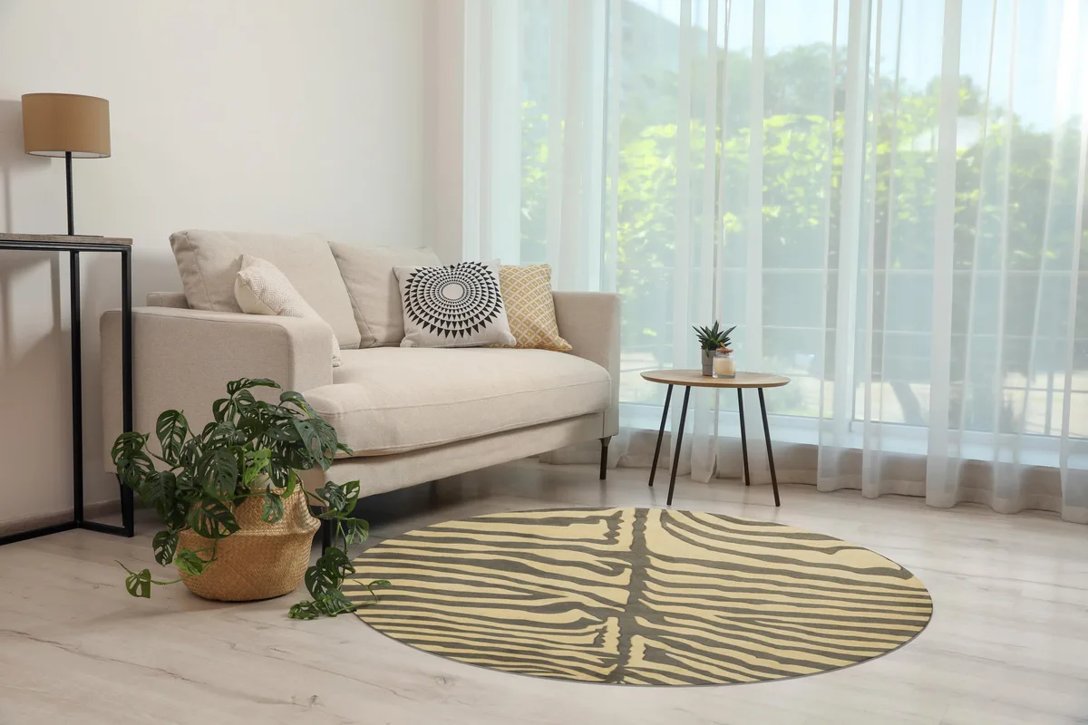 EORC EORC Hand-Tufted Wool Round Gray Striped Area Rug 6' x 6 — product photo