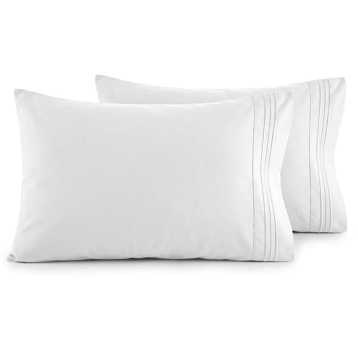 Two white microfiber pillowcases with envelope closure, king size, 1500 thread count
