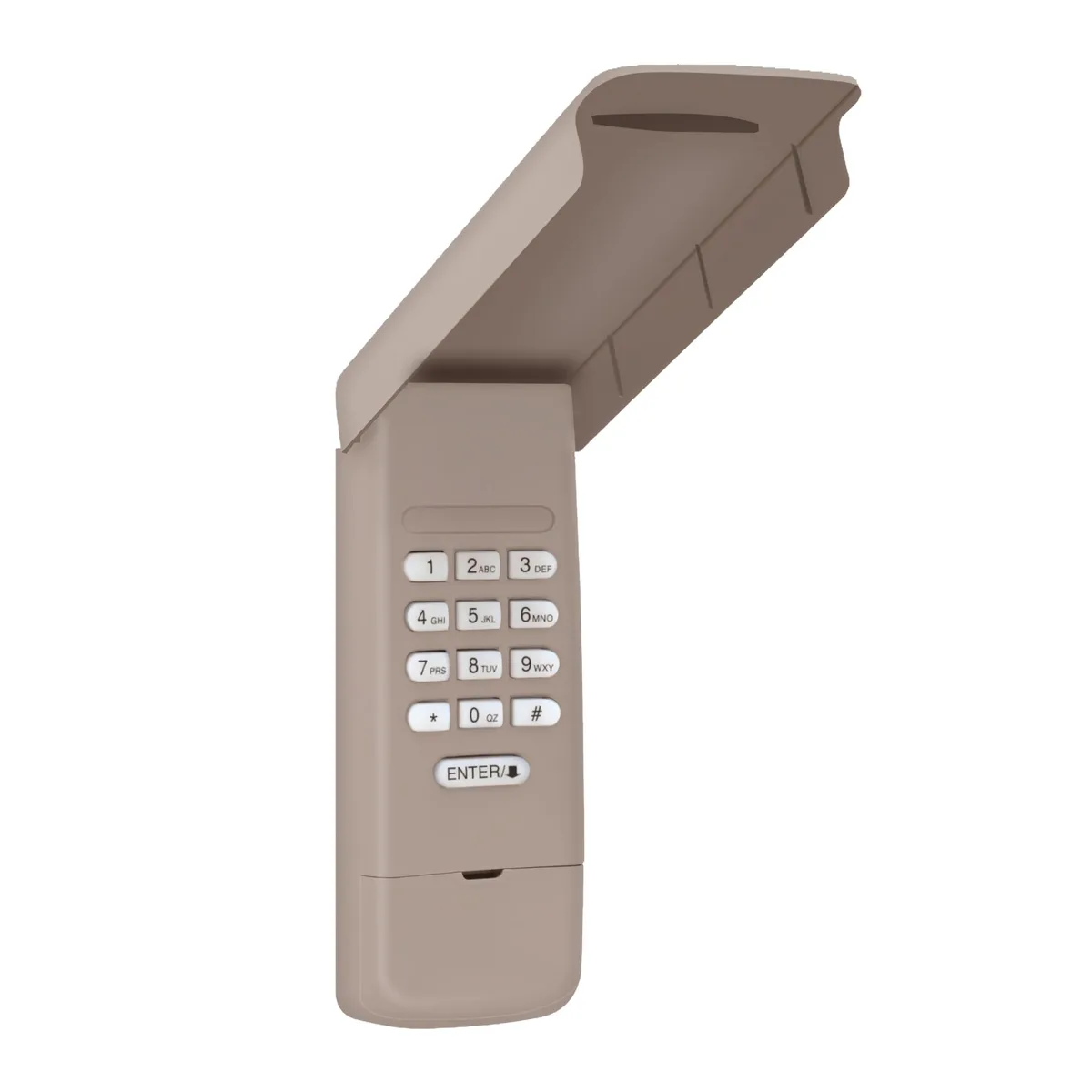Black wireless gate opener keypad, rectangular with numeric keys, 3.9116 by 6.2992 by 17.2974 cm