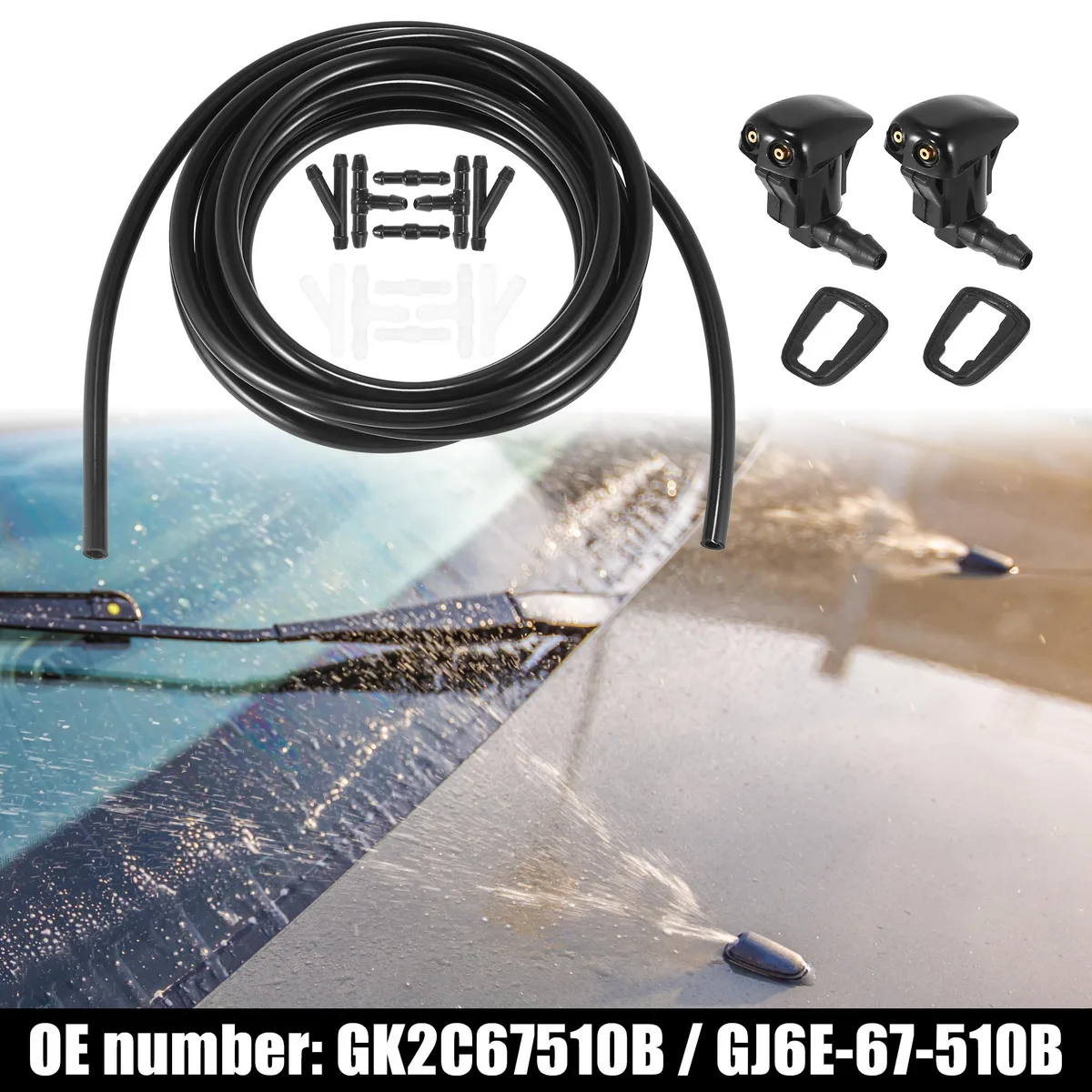 Unique-Bargains Unique-Bargains Windshield Washer Nozzle Kit for Mazda 6 2003-2008 3m Hose 12 Connectors Black — product photo