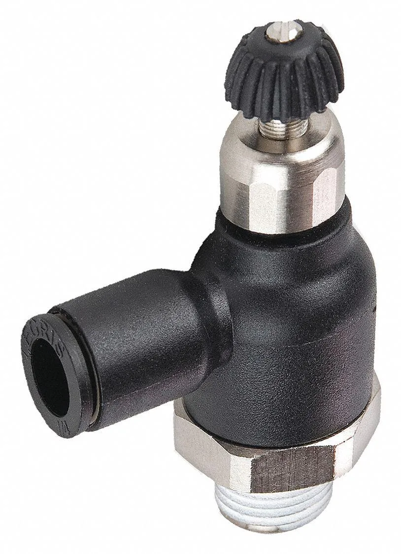 Nickel-plated polymer elbow flow control with screw adjustment