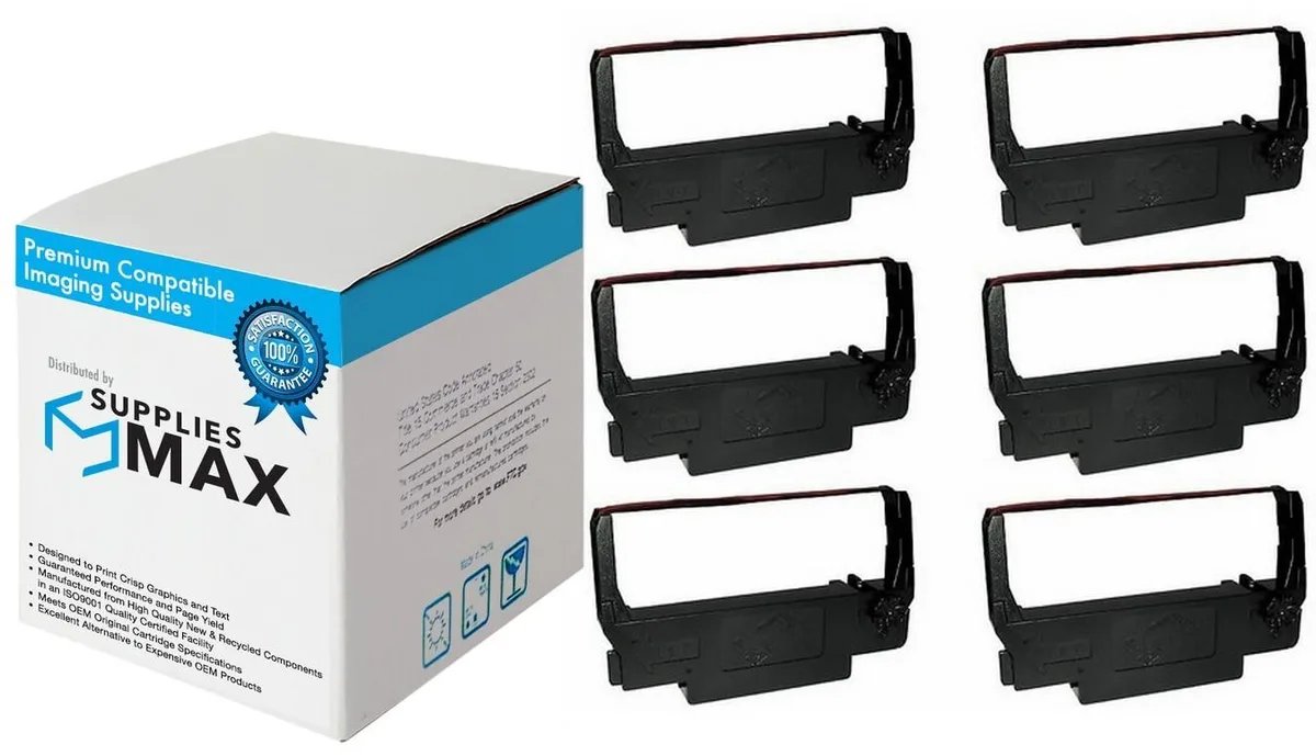 SuppliesMax SuppliesMax P100WPR Purple/Red POS printer ribbon 6 pack — product photo