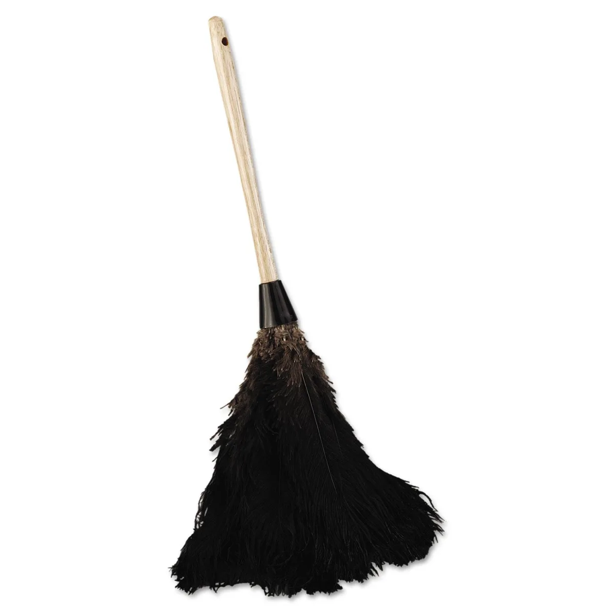 Black ostrich feather duster with 10 inch handle