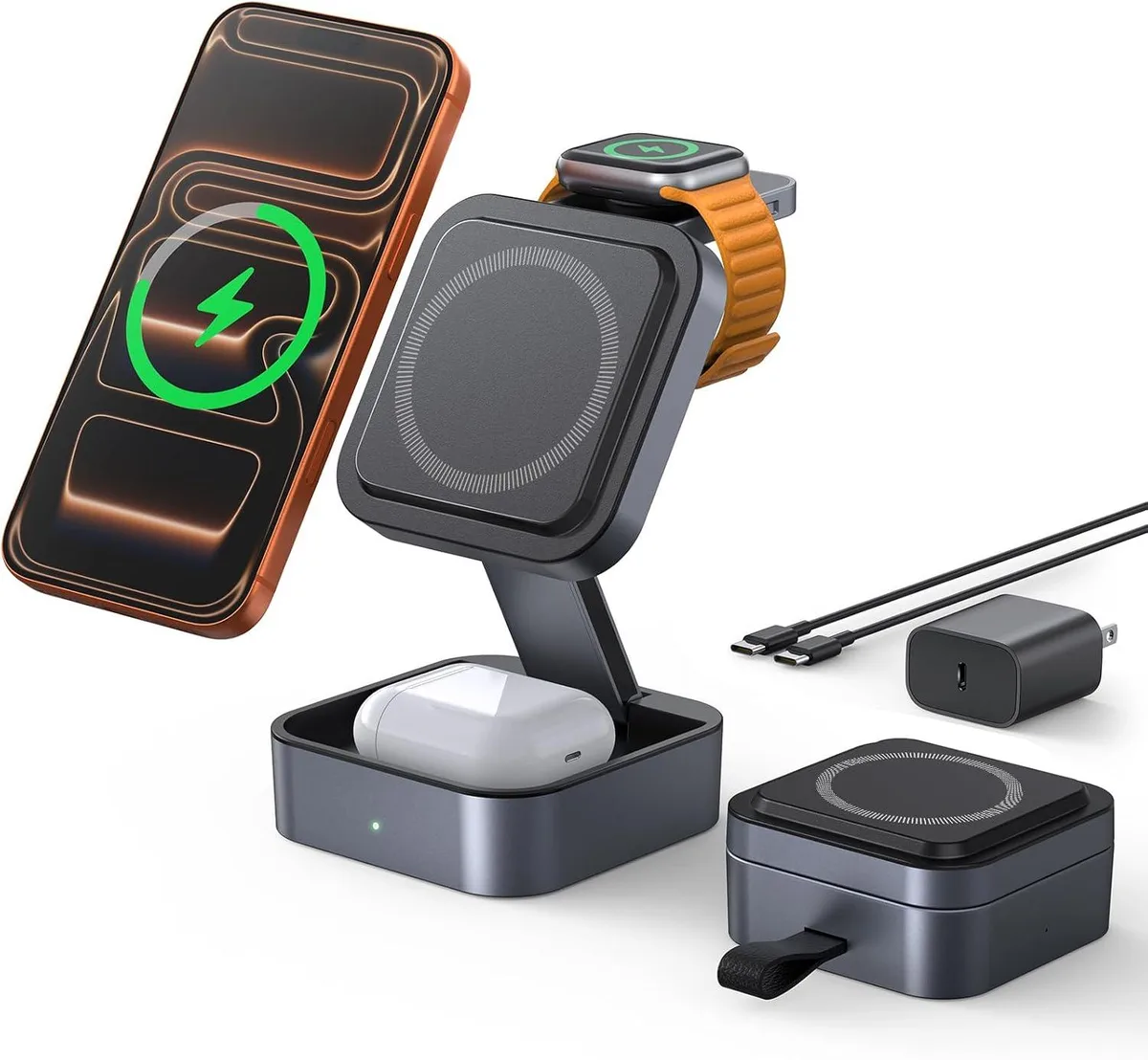 Luisport Luisport 3-in-1 Wireless Charging Station MagSafe Stand 20W PD Adapter Space Grey — product photo