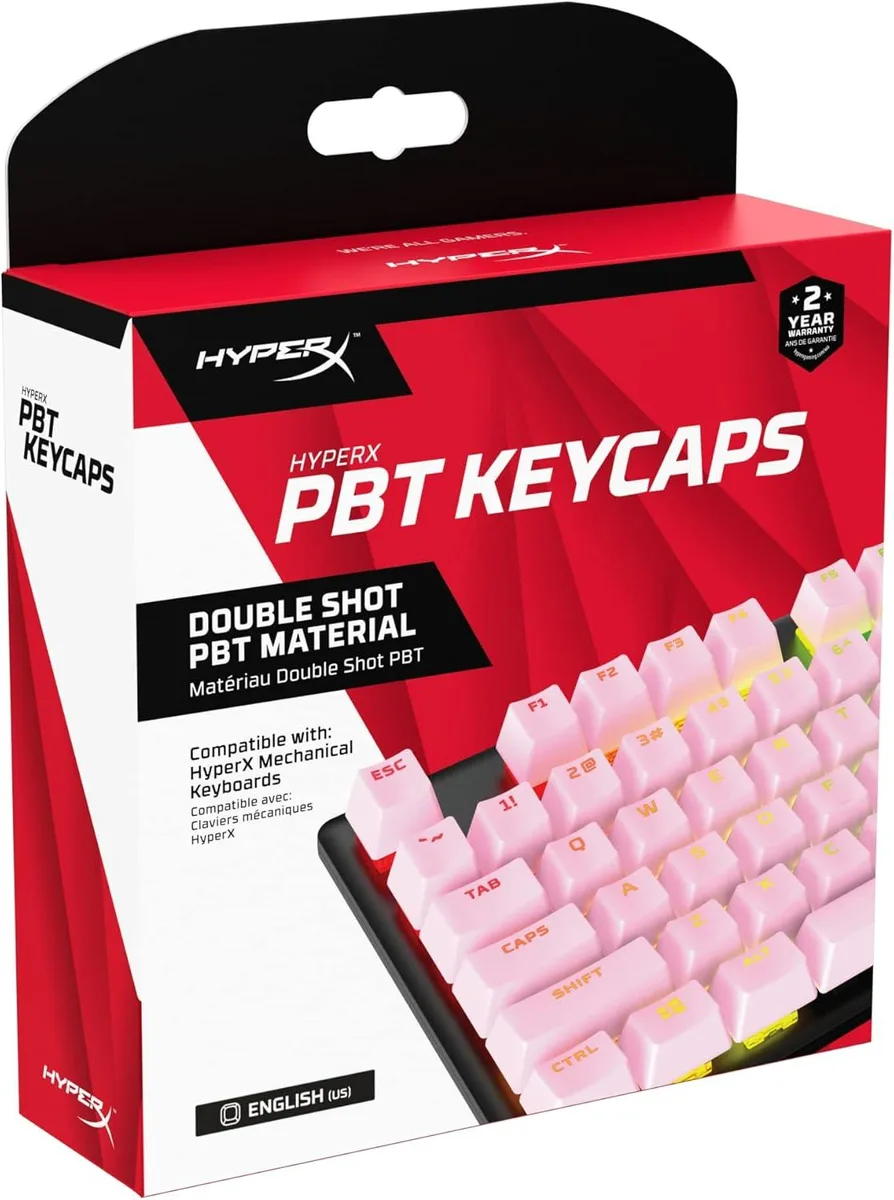 Pink 104-key double-shot PBT keycap set with shine-through font and removal tool