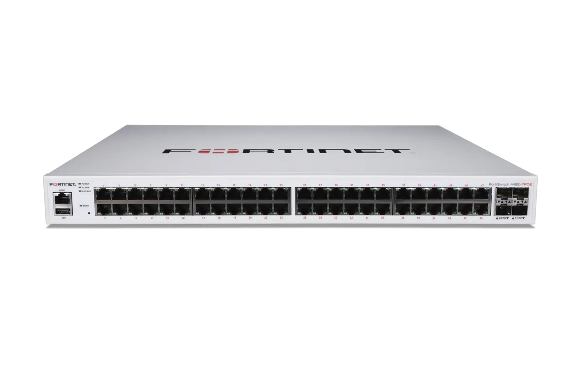 Fortinet Fortinet FS448EFPOE network switch 48 GE RJ45 4 10 GE SFP+ PoE+ — product photo