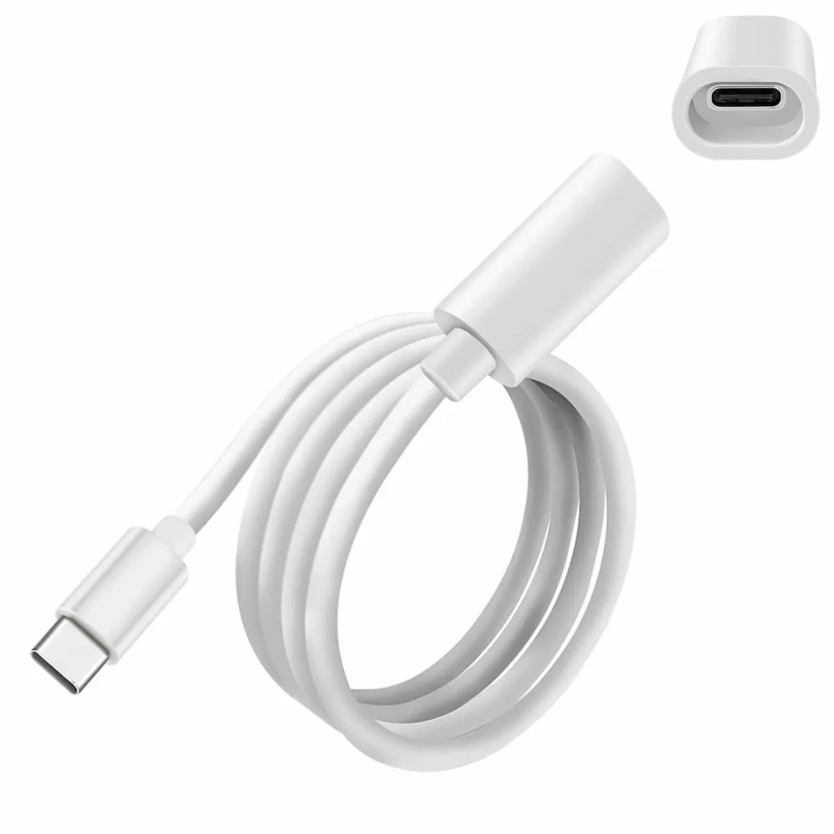 White USB-C male to female extension cable, 1.6 ft