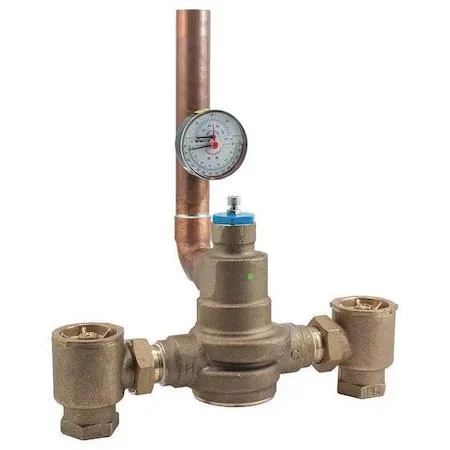 Bronze thermostatic mixing valve with pressure gauge, NPT connections