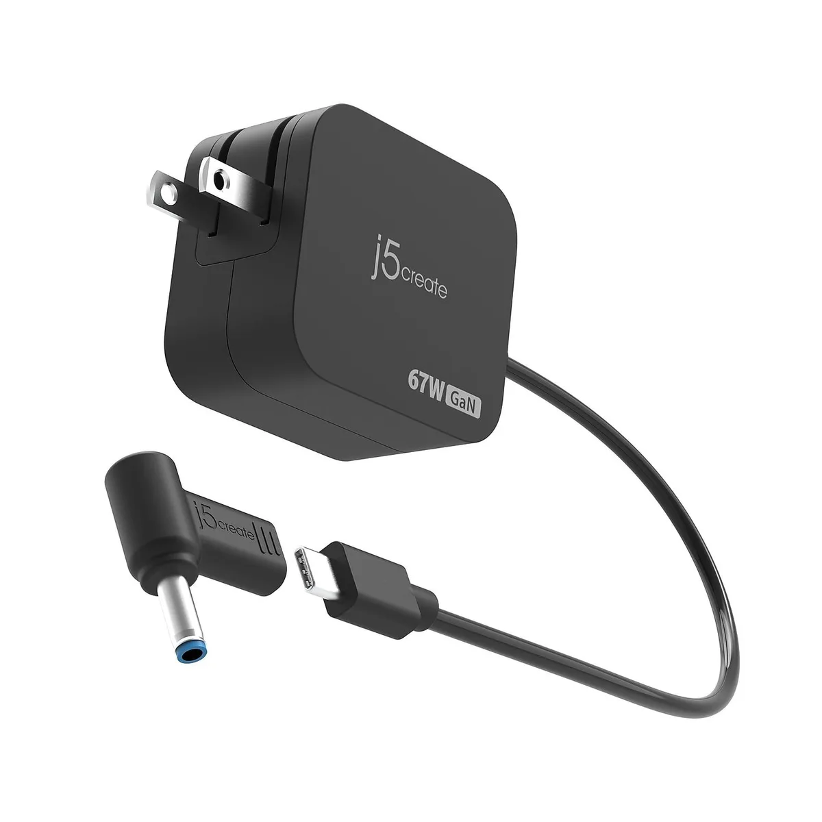 j5create j5create JUP1565 67W USB-C GaN Power Adapter 4.5mm DC Converter Black — product photo