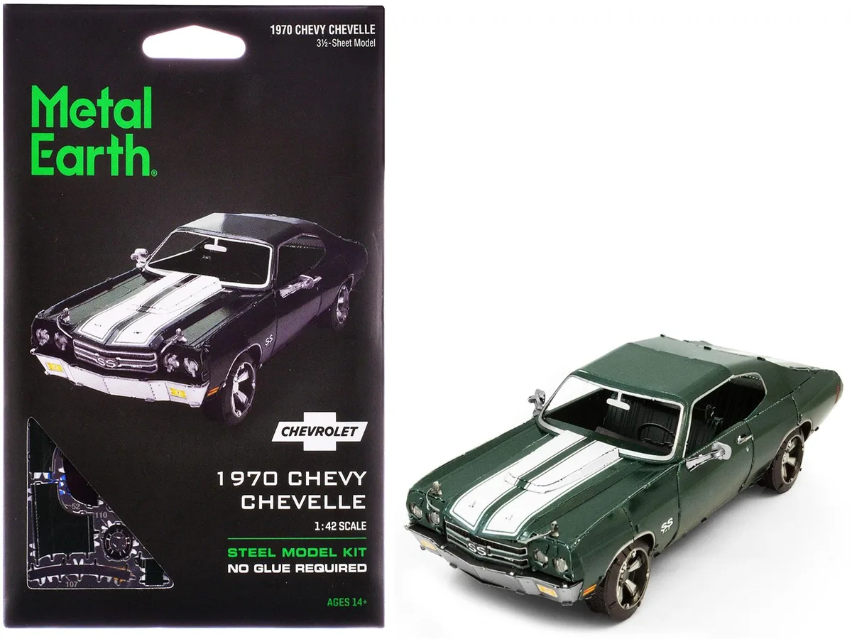 Metal Earth Metal Earth 1970 Chevrolet Chevelle SS Green with White Stripes hobby collectible — product photo