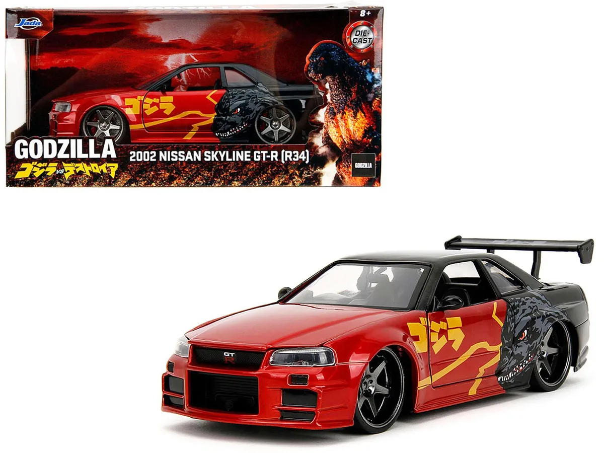 Jada Jada 2002 Nissan Skyline GT-R R34 RHD 1/24 Godzilla vs Destoroyah Diecast Car — product photo