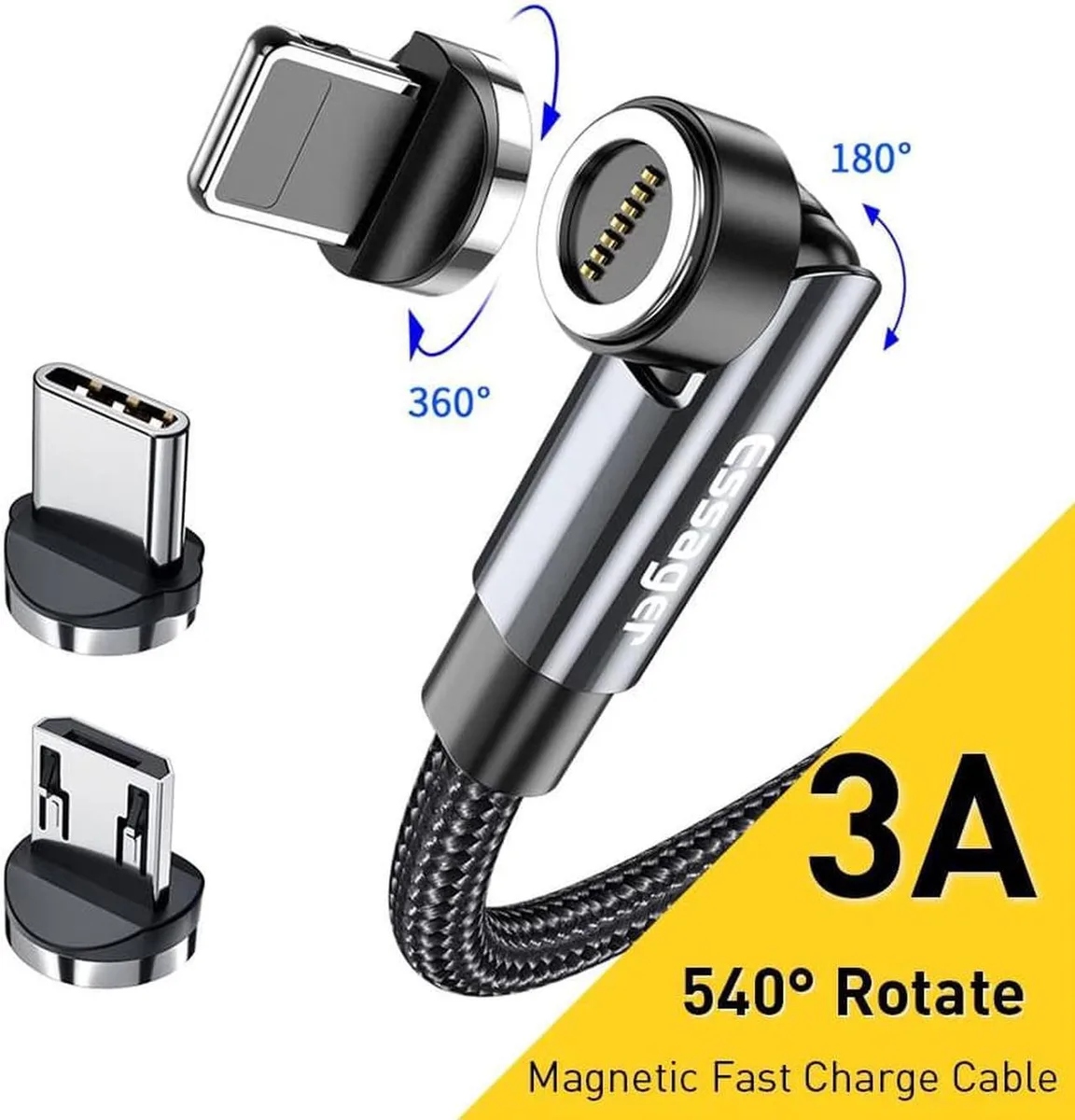 Aomoproing Aomoproing 3-in-1 Magnetic USB Cable 540° Rotating 3A 6.6ft — product photo