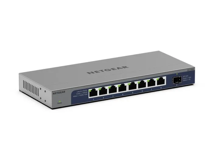 Netgear Inc. Netgear Inc. GS108X-100NAS 8-port Gigabit unmanaged network switch with 10 Gigabit SFP+ uplink — product photo