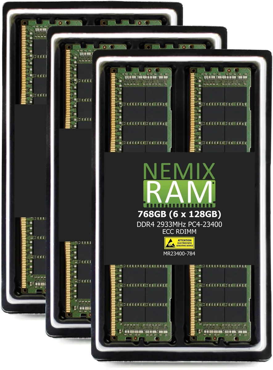 NEMIX RAM NEMIX RAM 768GB (6x128GB) DDR4 2933MHz PC4-23400 CL21 1.2V 288-Pin ECC RDIMM Server RAM — product photo