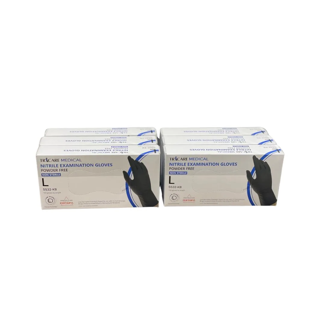 TRICARE MEDICAL TRICARE MEDICAL Nitrile Exam Gloves Low Derma 3.5 Mil Berry Black 6x100 Large — product photo