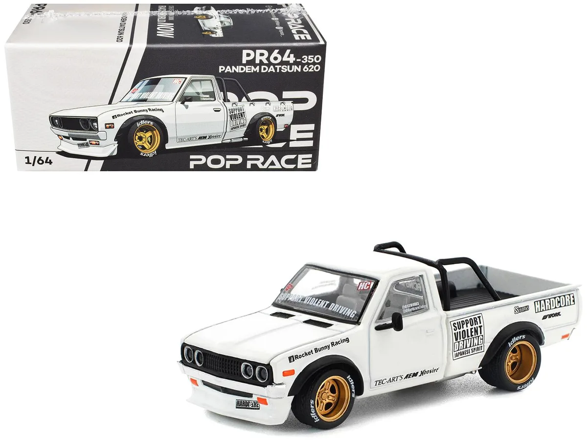 Pop Race Pop Race Datsun Pandem 620 Pickup "Rocket Bunny Racing" White 1/64 hobby collectible — product photo