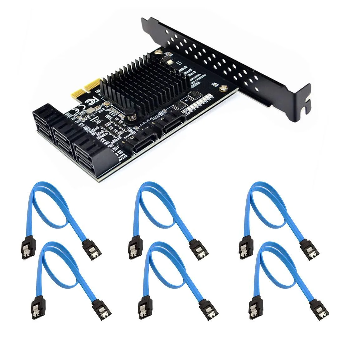 Vszerda Vszerda 8 Port SATA 3.0 PCIe Card 6 Blue Straight Cables Low Profile Bracket — product photo