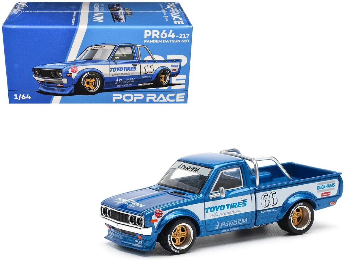 Pop Race Pop Race Datsun Pandem 620 Pickup Truck #66 Blue Metallic 1/64 hobby collectible — product photo