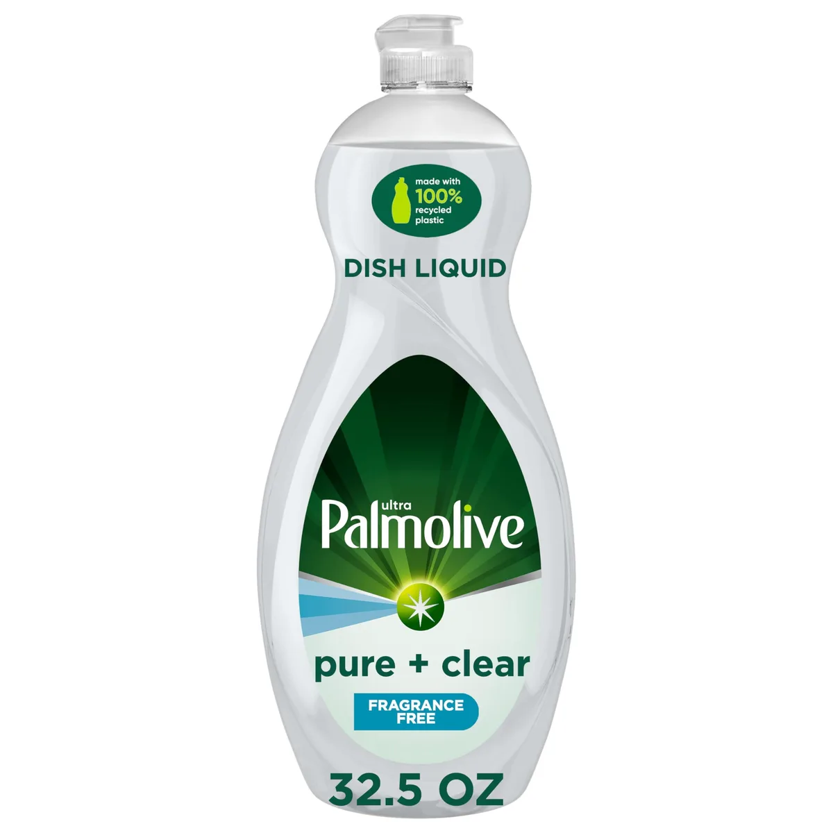 White 32.5 fl oz liquid soap bottle with clear labeling