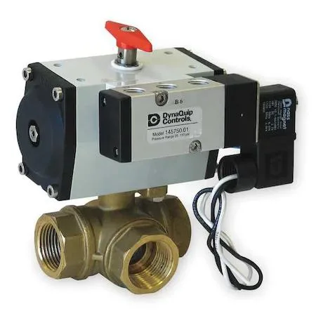 Dynaquip Controls Dynaquip Controls PYHG7AUS054A 1-1/2" FNPT Brass Pneumatic Ball Valve 3-Way Trap — product photo