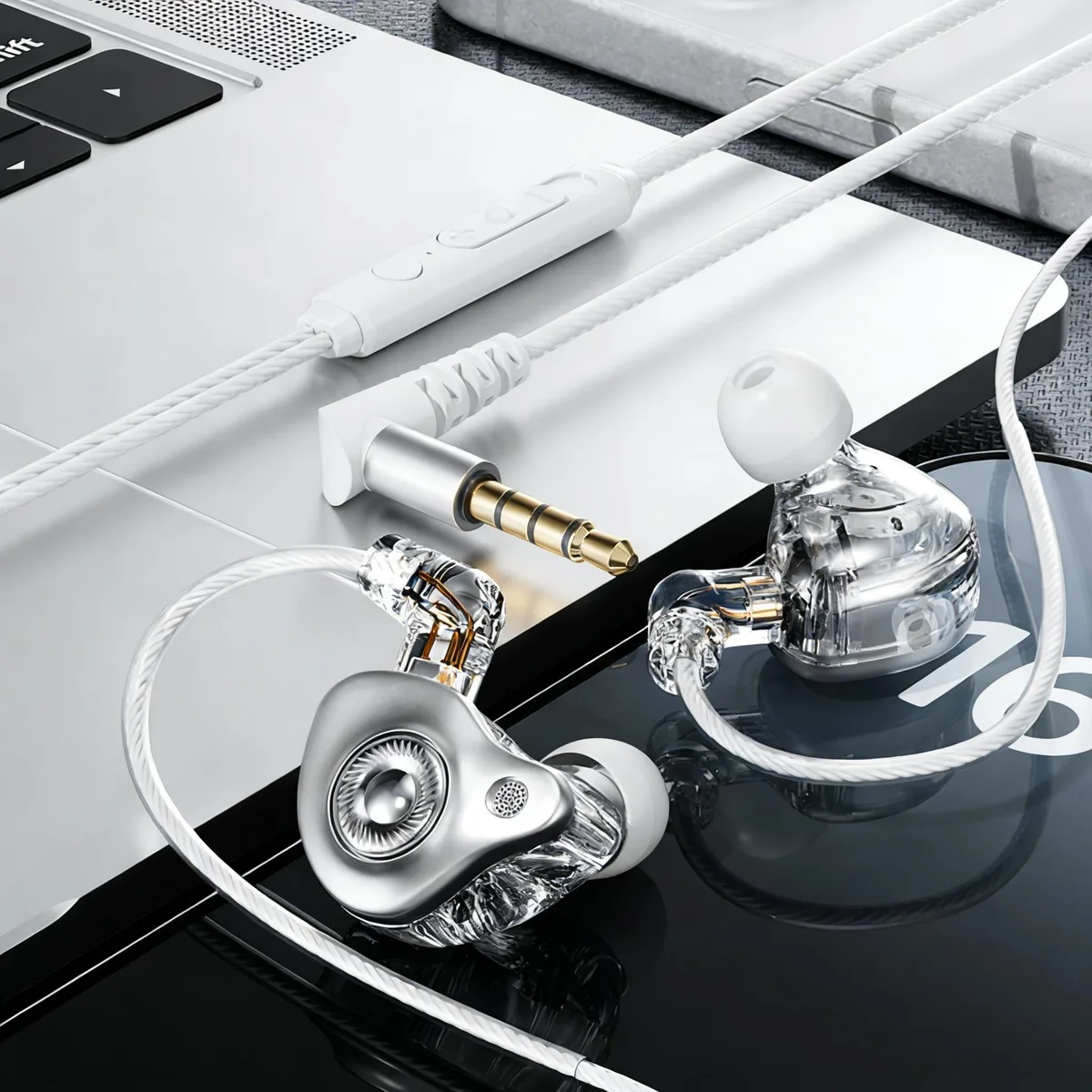  AILIHEN Wired Over-Ear Earbuds White 3.5mm 10mm Driver 32 Ohm 98dB 1.2oz — product photo