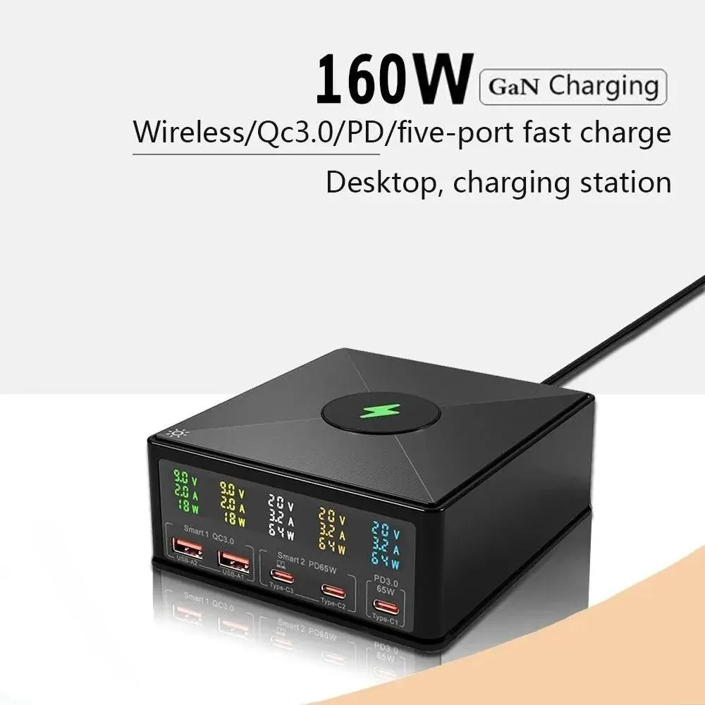 LUOM LUOM CS160W 160W 5 Port GaN Charger 3C2A 65W QC3.0 18W 15W Wireless — product photo