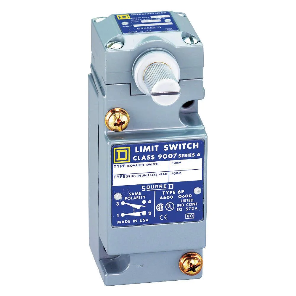 Square D plug-in limit switch, side rotary actuator, miniature body, NEMA rated