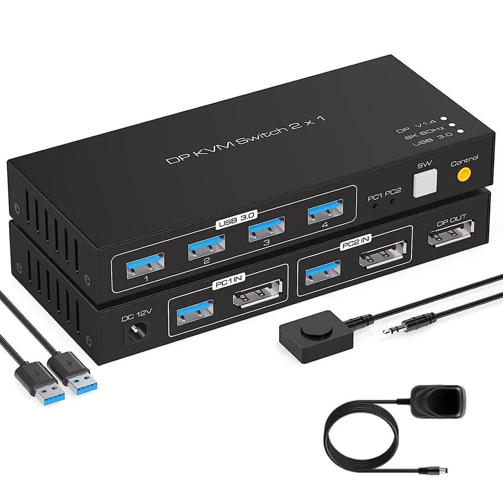 Jansicotek Jansicotek SW204N-DP 2-port DisplayPort KVM switch 8K 60 Hz 4 USB 3.0 — product photo