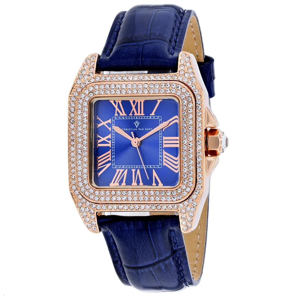 Christian Van Sant CV4427 blue dial watch with leather strap