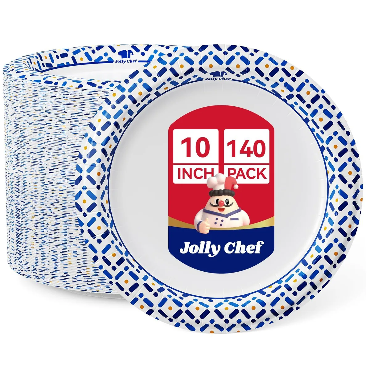 Stack of 140 round blue floral paper plates 10 inch diameter