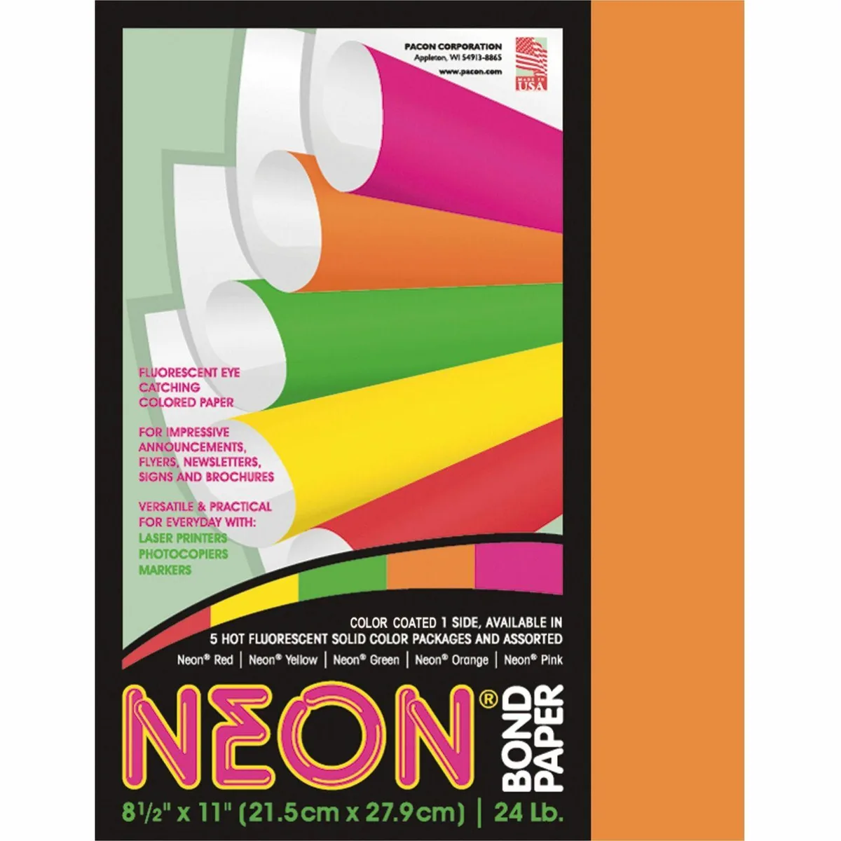 Pacon Pacon 104318 Neon Orange Card Filing 8.50x11in 24lb 100 Sheets — product photo