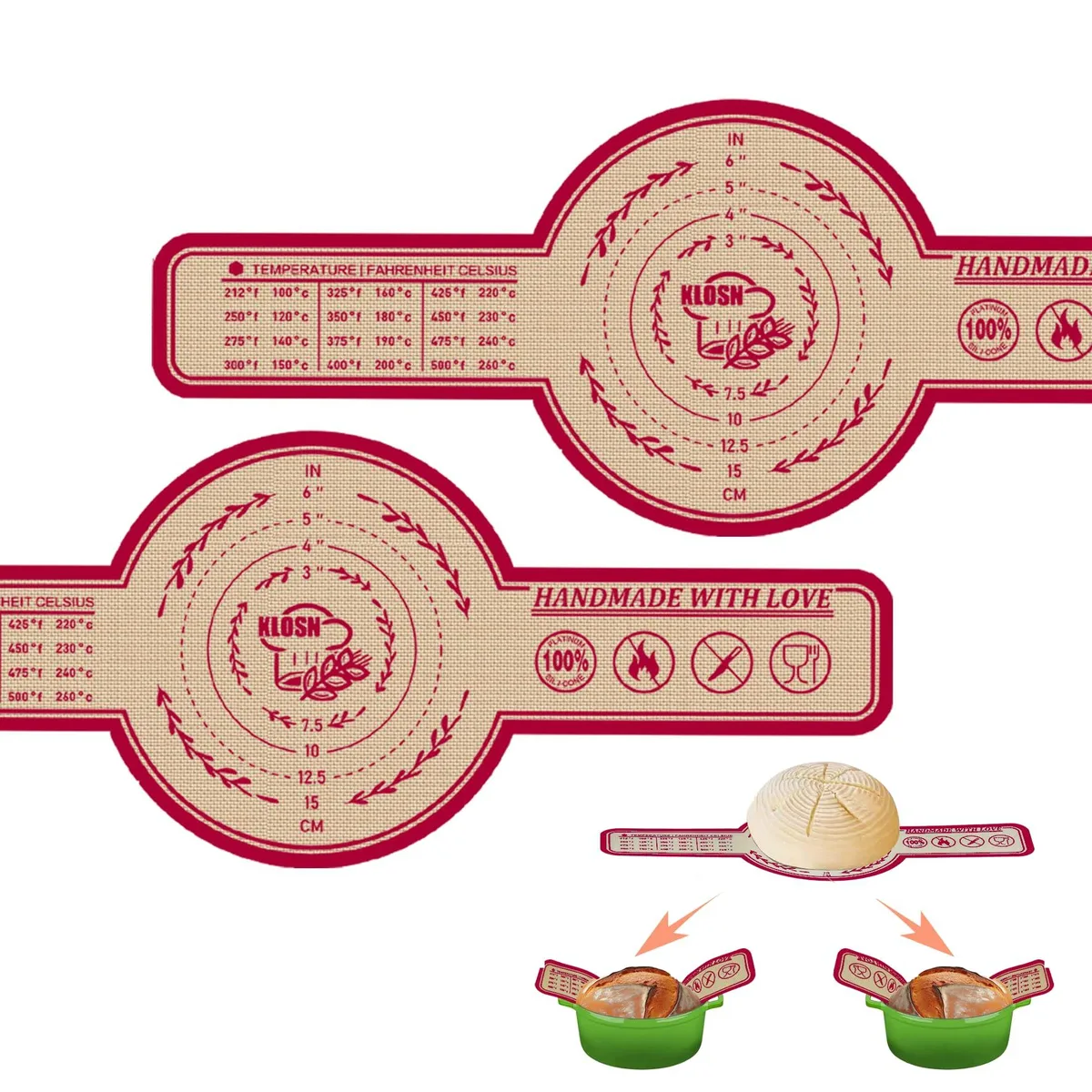 Two round orange silicone mats with checkered pattern and integrated handles lying flat