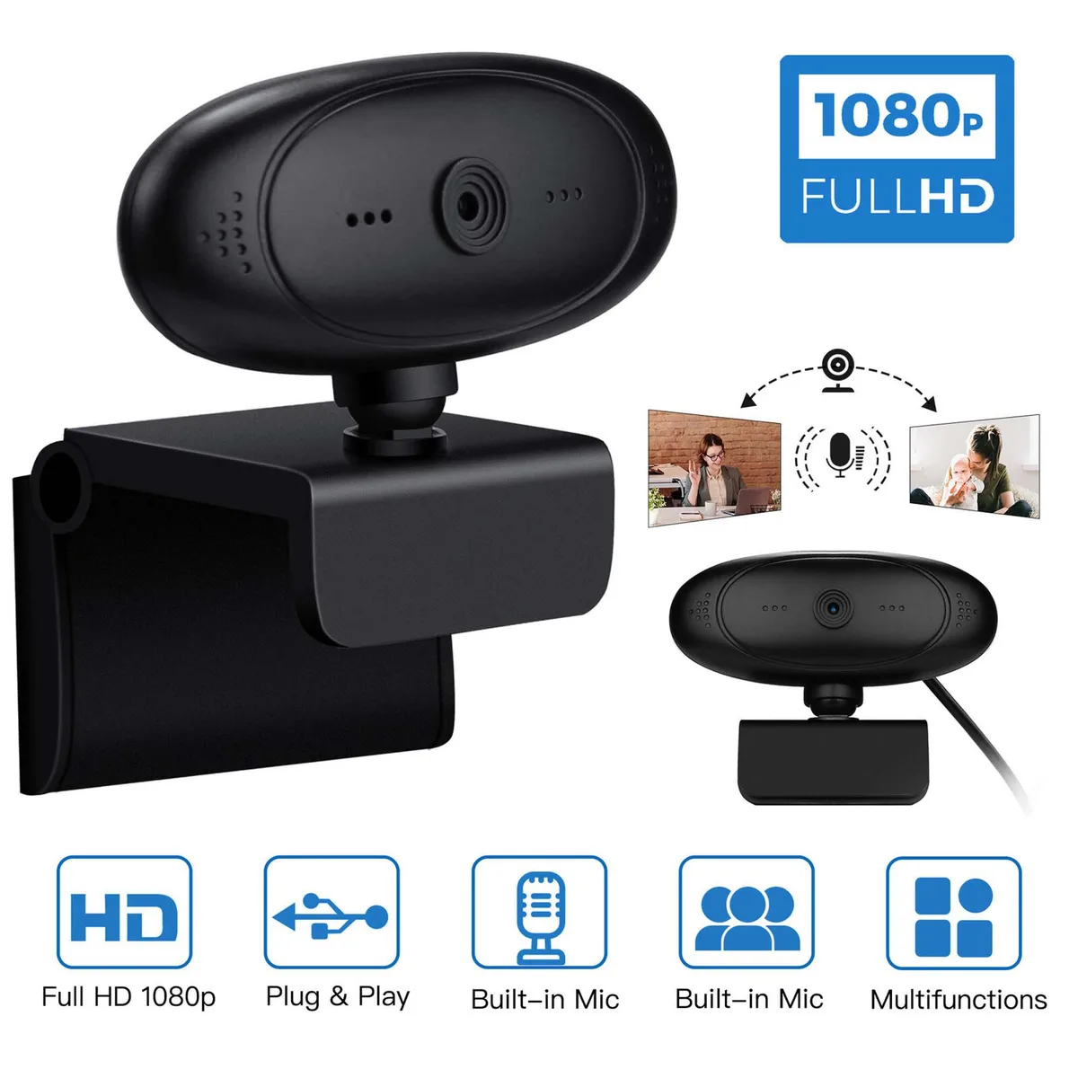 AGPtek AGPtek 1080P 360 Rotatable Webcam Black 30FPS — product photo