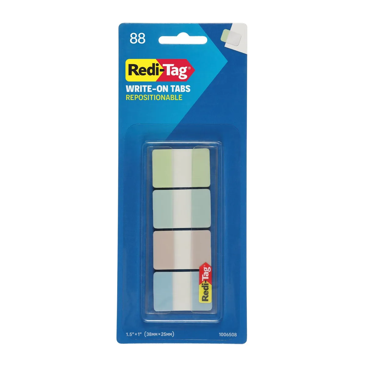 Pack of 88 repositionable write-on tabs in four calming colours, 1.5 inch size