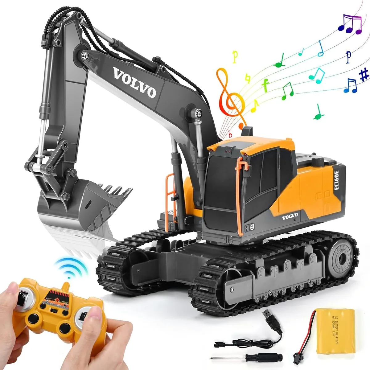 usbroway usbroway Volvo EC160E RC excavator 2.4 GHz 3.6 V 300 mAh 330° 720° — product photo