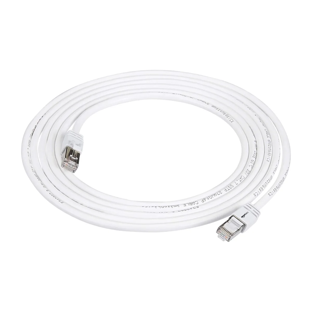 White Cat 7 Ethernet patch cable with RJ45 connectors, 10 foot length