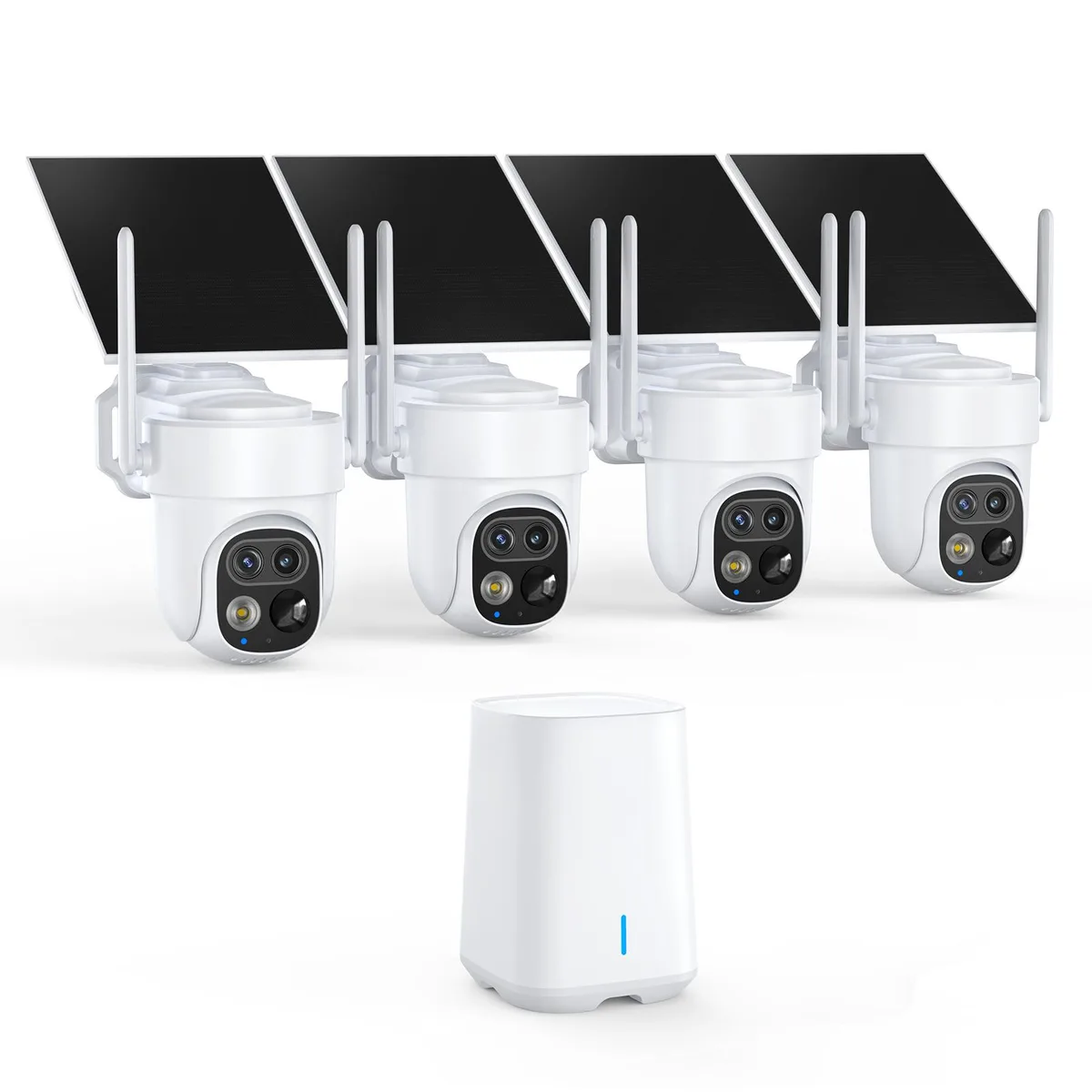 hornbill hornbill 4-Pack Dual-Lens PTZ Solar Security Cameras 2.8mm 6mm AI 64GB IP65 360° home safety — product photo