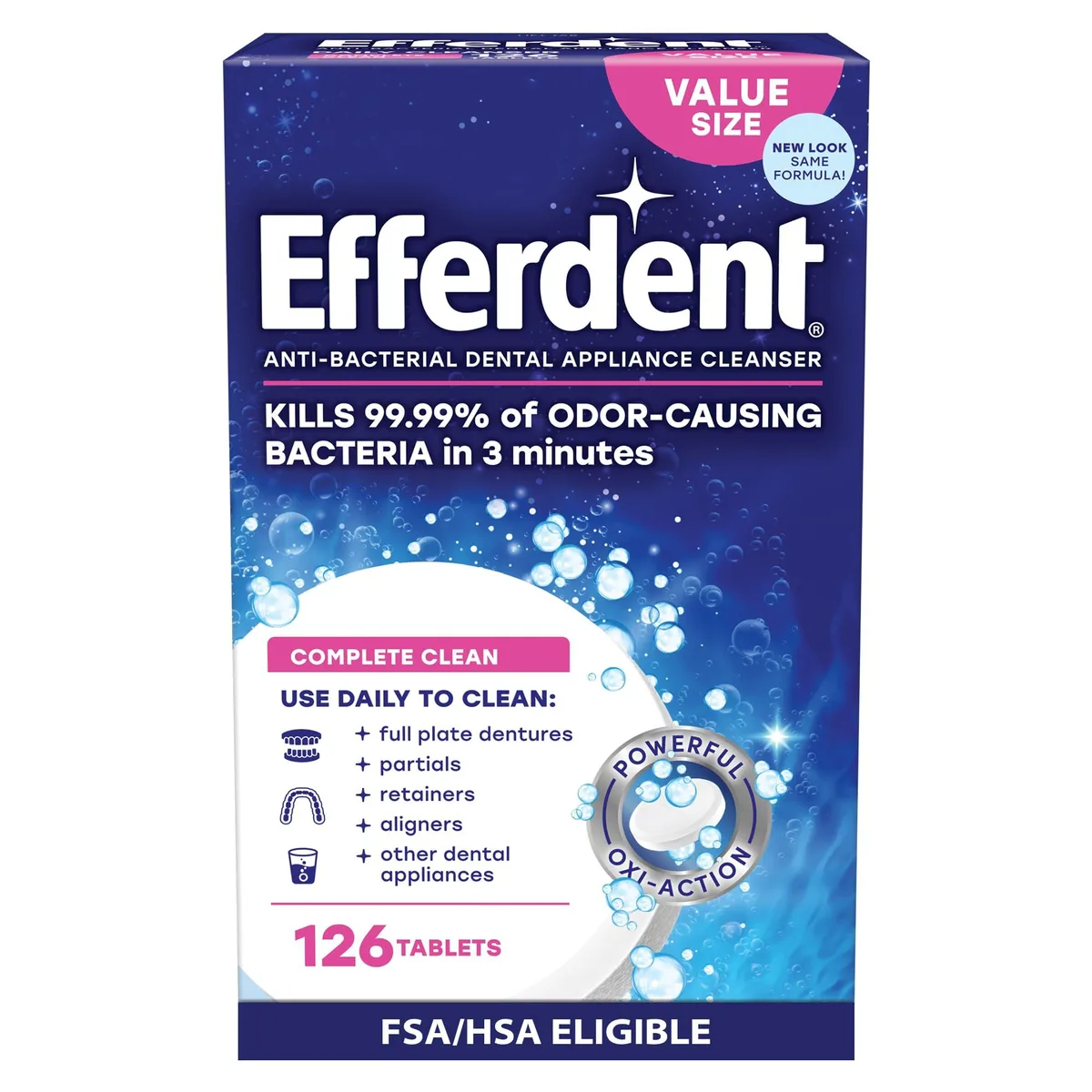 White box of 126 efferdent retainer cleaning tablets