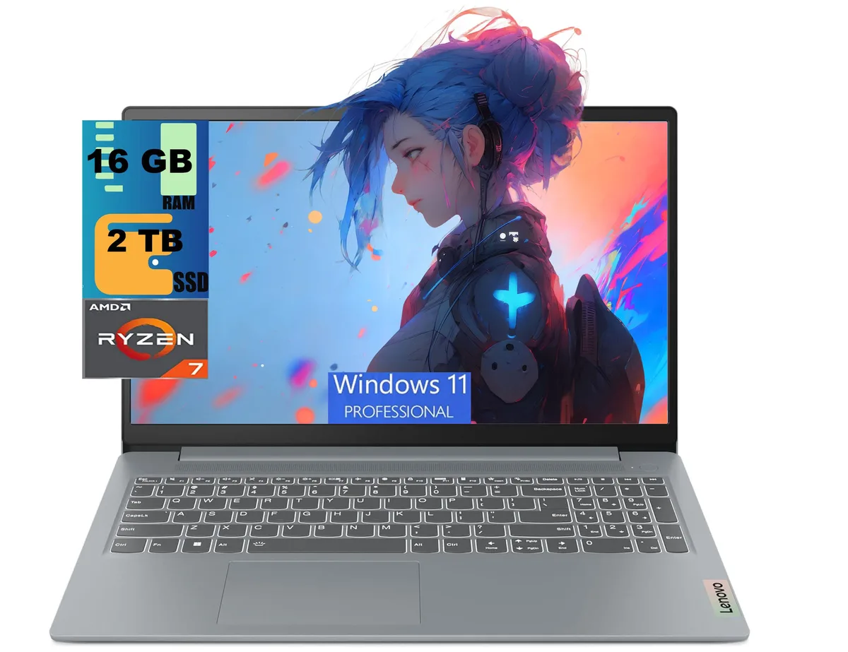 Lenovo Lenovo IdeaPad Slim 3 15 laptop AMD Ryzen 7 5825U 16GB 2TB SSD 15.6" FHD Windows 11 Pro — product photo
